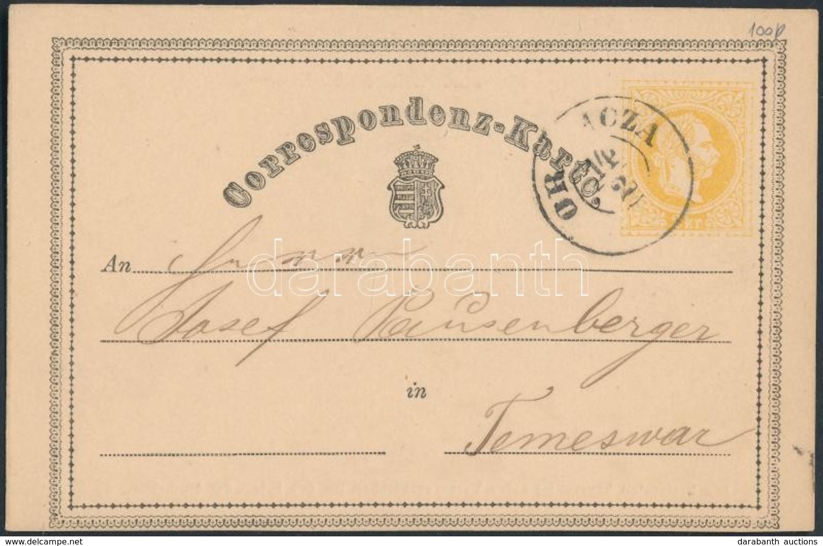 1871 Díjjegyes Levelezőlap / PS-card 'OR(AVI)CZA' - Temeswar - Altri & Non Classificati