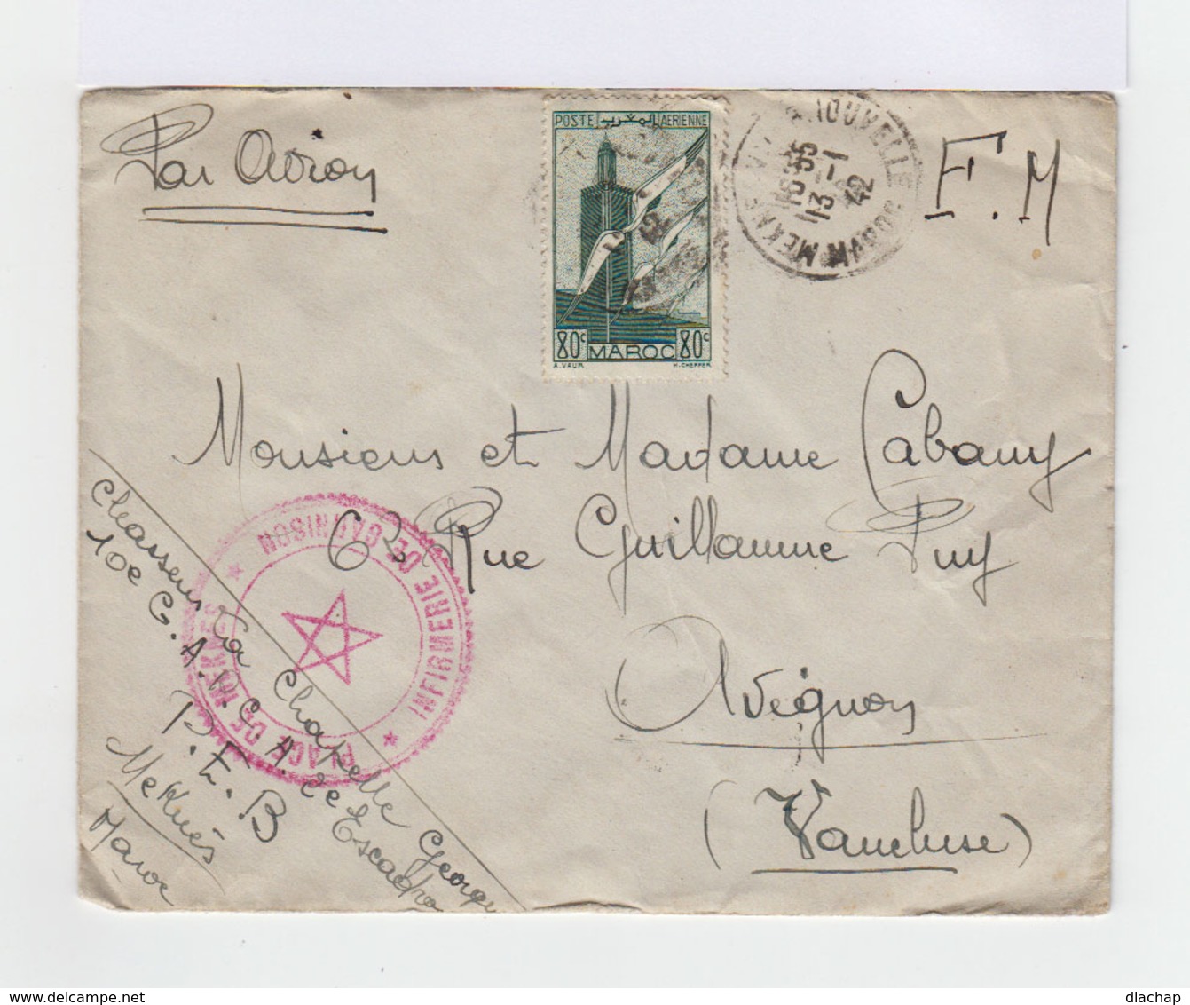 Sur Enveloppe Par Avion Et FM. 80 C Vert Poste Aérienne Oblitéré 1942. (663) - Poste Aérienne