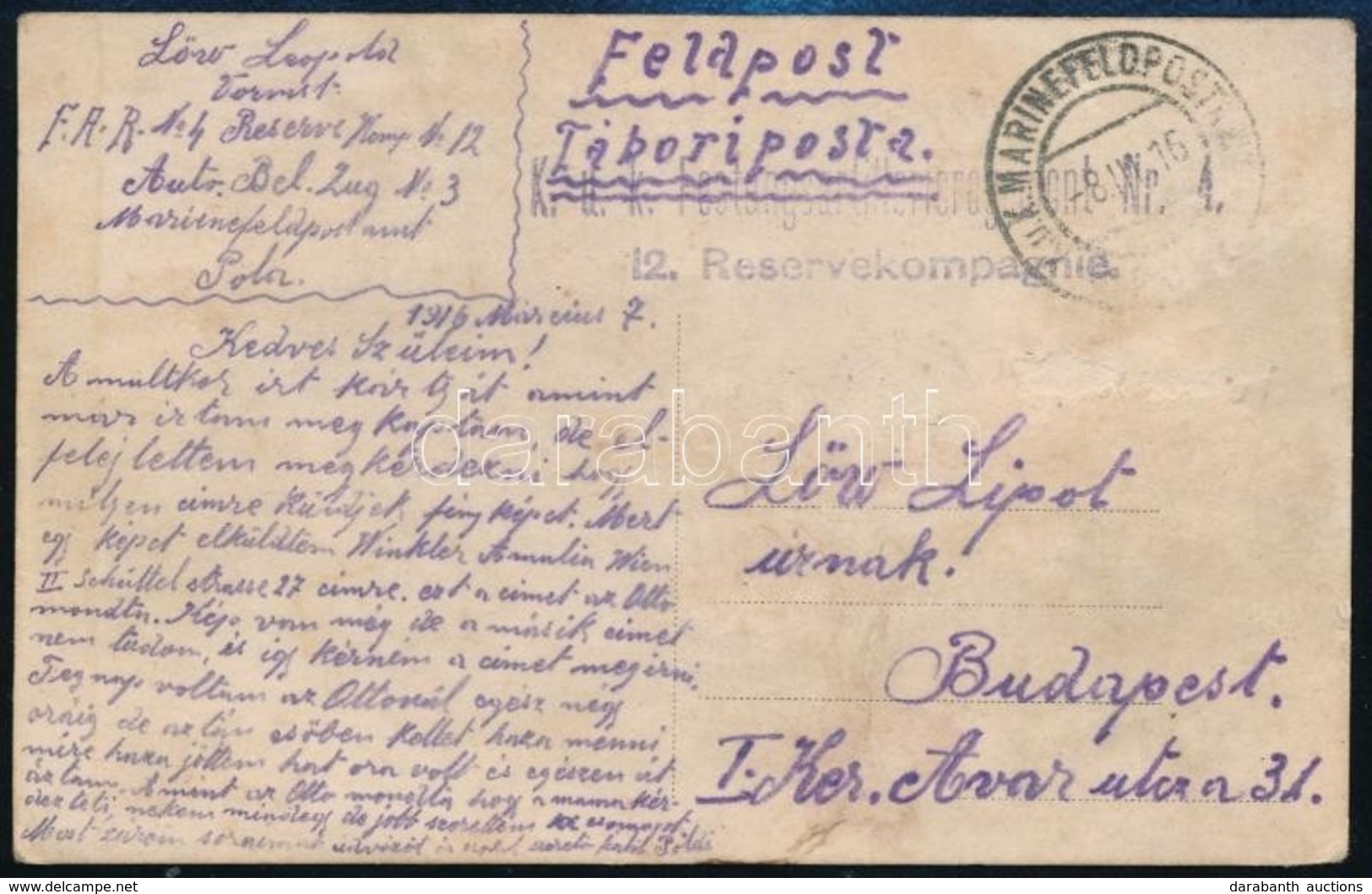 T3 1916 Tábori Lap Polából 'Festungsartillerieregiment Nr. 1' - Altri & Non Classificati