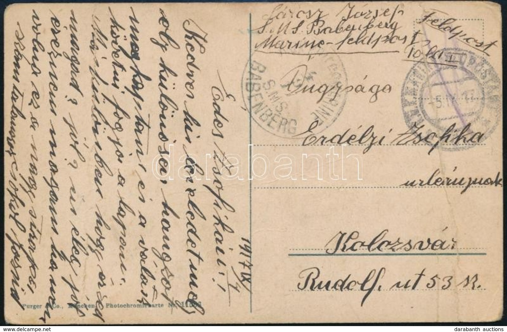 1917 Tábori Posta Képeslap 'SMS BABENBERG' - Altri & Non Classificati