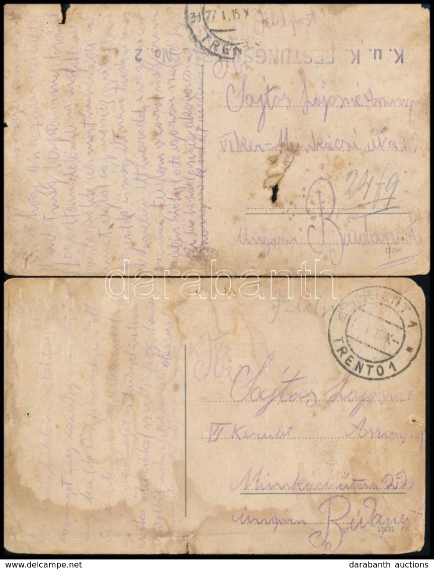 1915 2 Db Tábori Postai Levelezőlap ,,K.u.k. Festungsspital No. 2. In Trieszt' + ,,Trento Trient' - Altri & Non Classificati