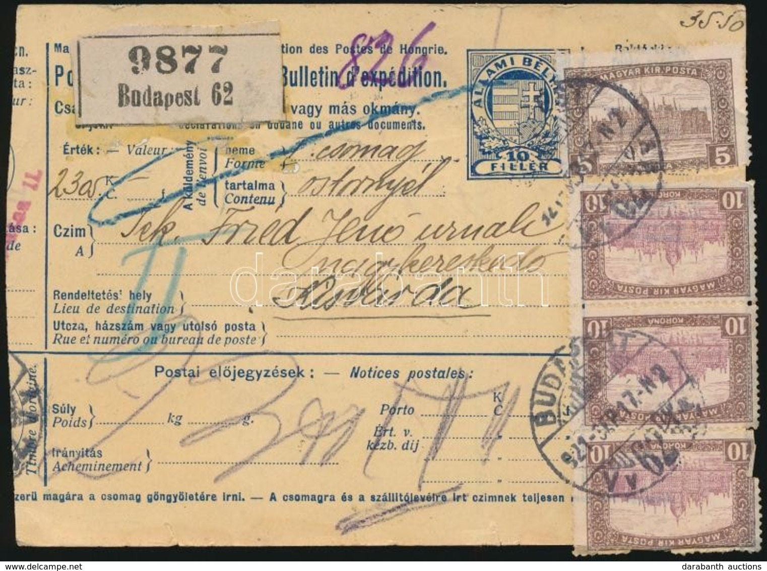 1921 Utánvételes Csomagszállító 36K Bérmentesítéssel - Altri & Non Classificati