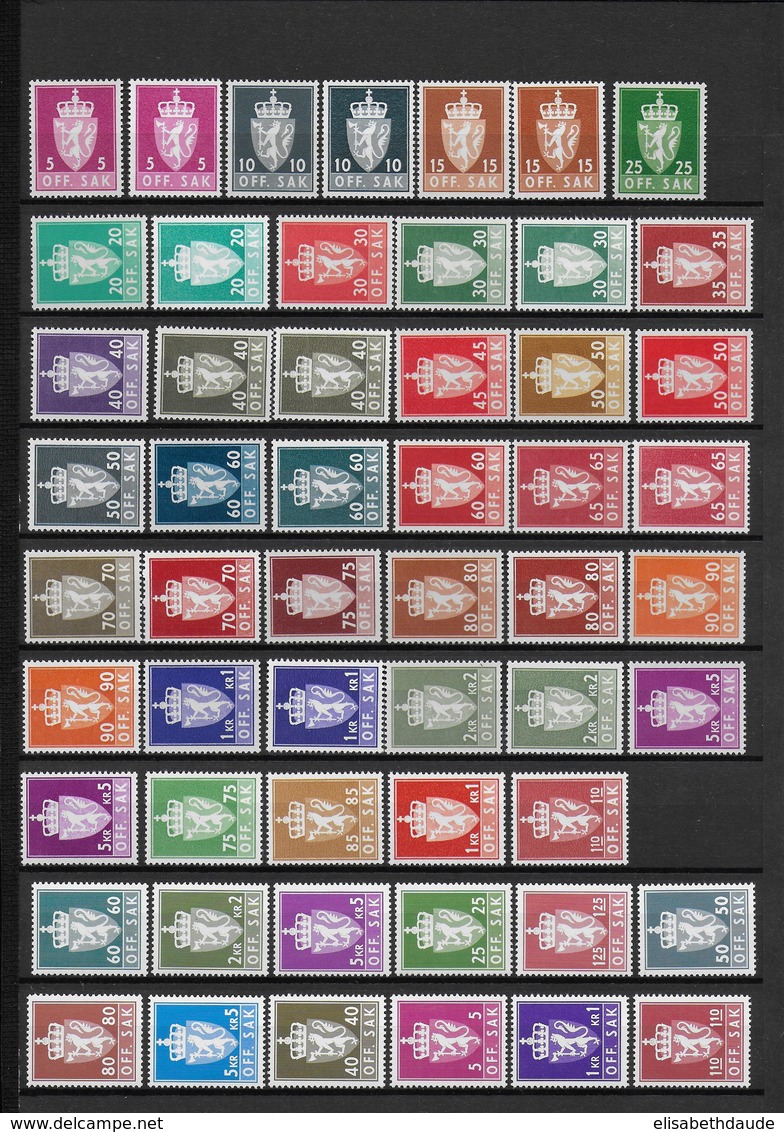 NORVEGE - COLLECTION SERVICE YT 67 (A/B) / 115 (SAUF 89A ET 103) **/MNH - COTE YVERT = 183 EUR. - 2 SCANS - Collections