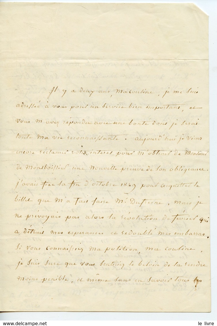DUBOURG DE VARAIGNE. LAS 1849 ADRESSEE A LA COMTESSE DE MONTBOISSIER AU CHATEAU DE CHANTEMERLE A CHATEAUDUN - Other & Unclassified