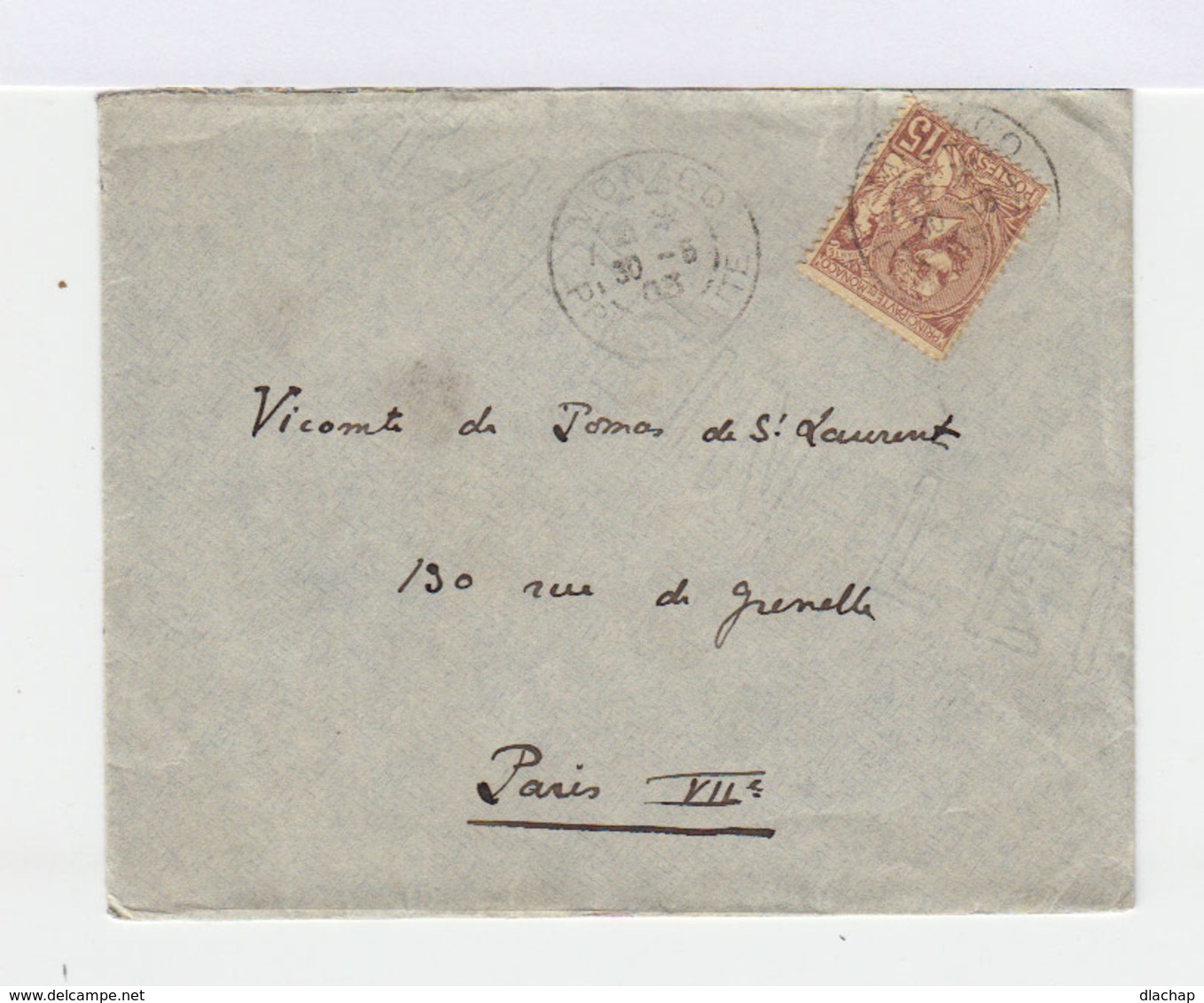 Sur Enveloppe 15 C. Brun Lilas Prince Albert 1er De Monaco. CAD Principauté. (666) - Marcophilie