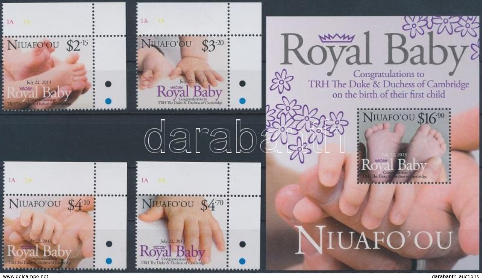 ** 2013 Royal Baby - A Kis Trónörökös ívsarki Sor + Blokk - Altri & Non Classificati