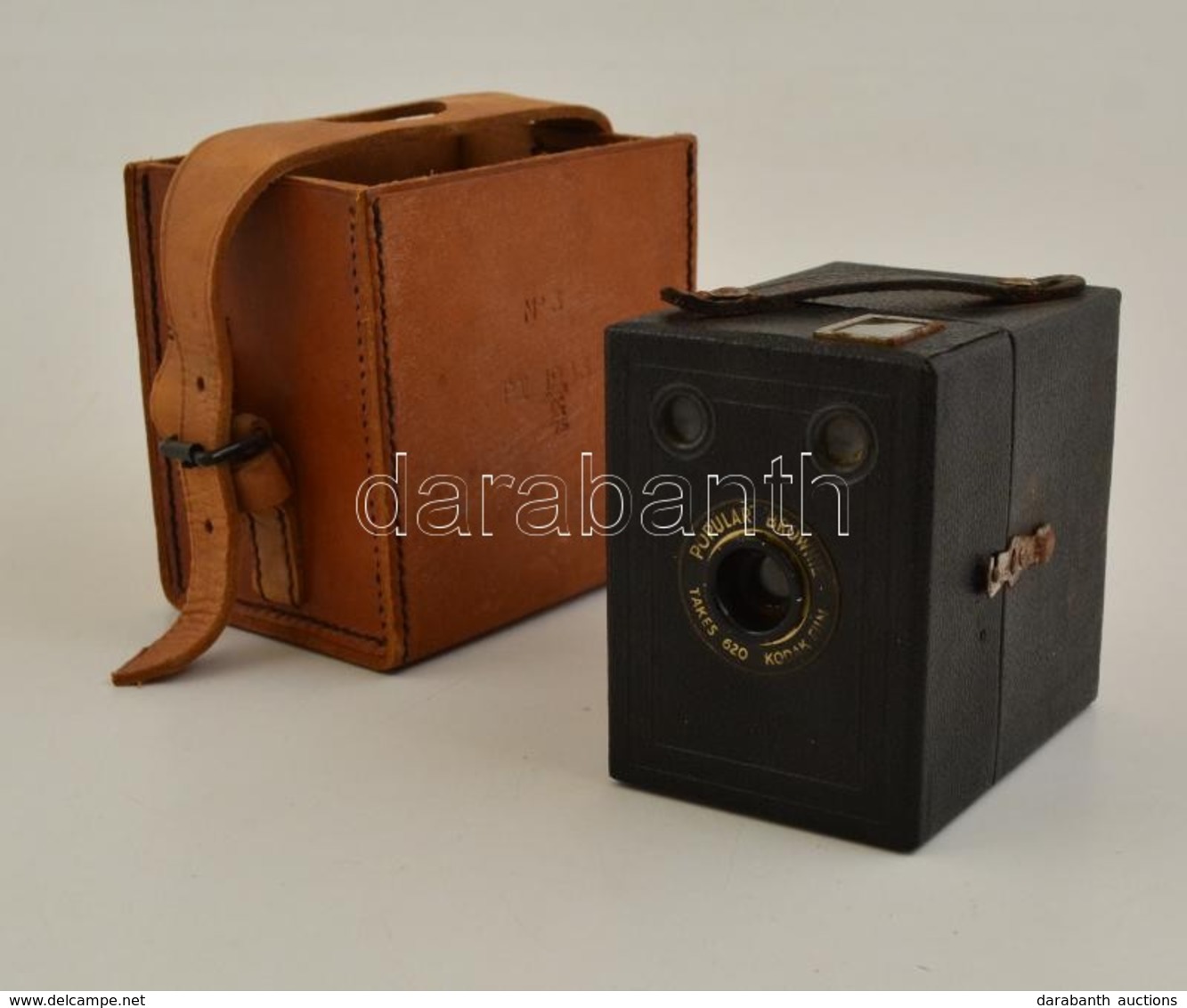 Cca 1937-1938  Kodak Eastman Popular Brownie Box Fényképezőgép, Korabeli Bőr Tokban, Működőképes, Jó állapotban / Vintag - Macchine Fotografiche