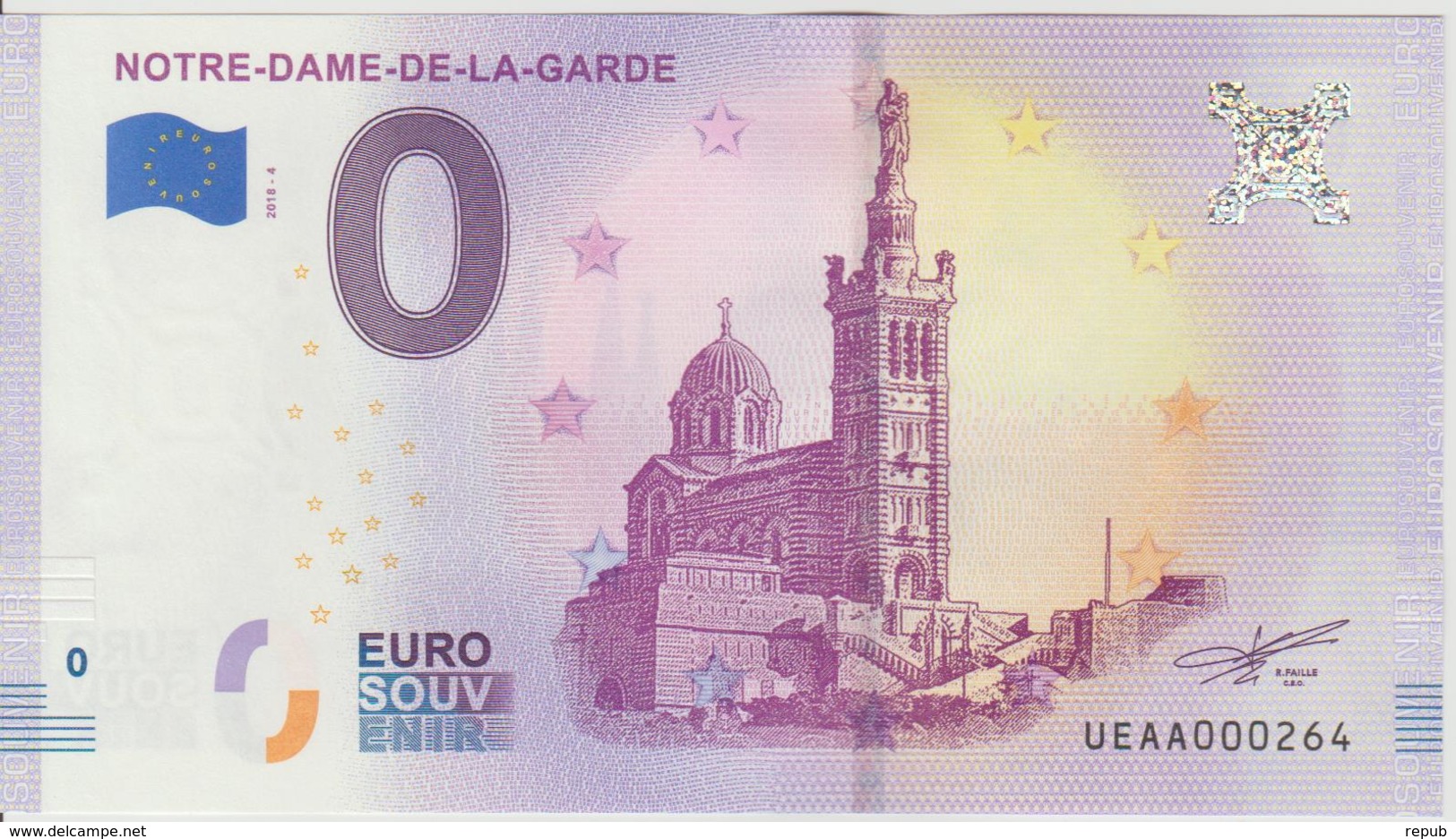 Billet Touristique 0 Euro Souvenir France 13 Notre Dame De La Garde 2018-4 N°UEAA000264 - Prove Private