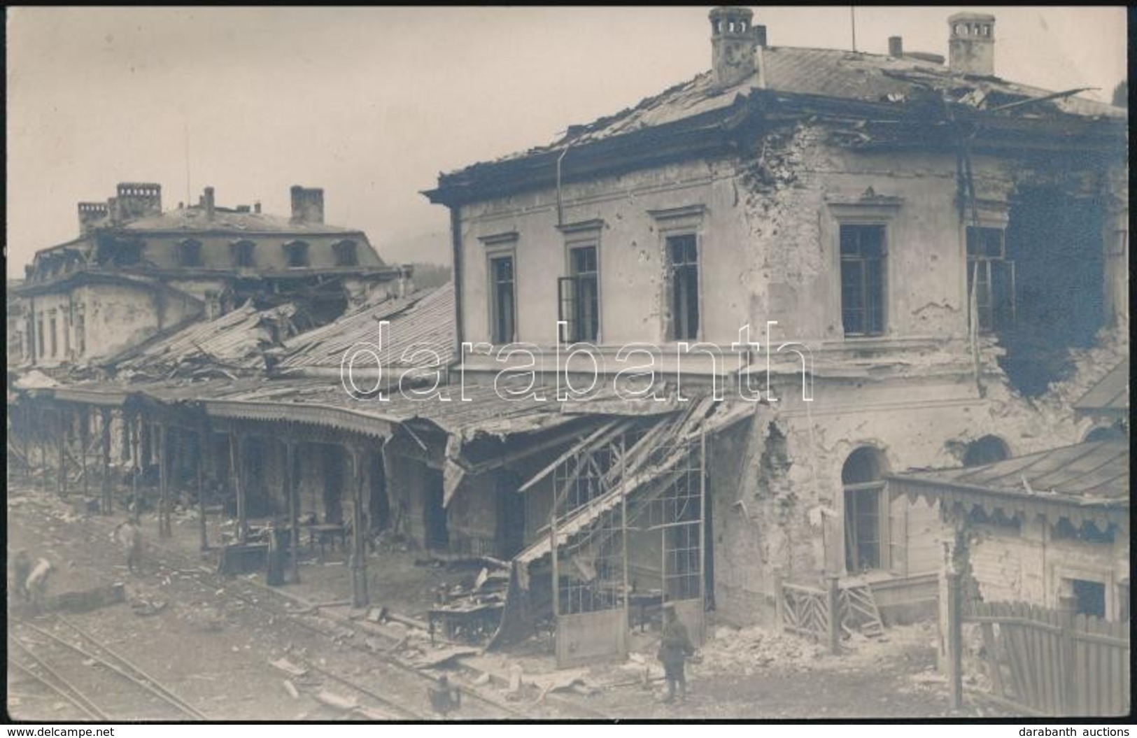 Cca 1914 Szétlőtt Vasútállomás, Fotólap, 9×14 Cm - Non Classificati