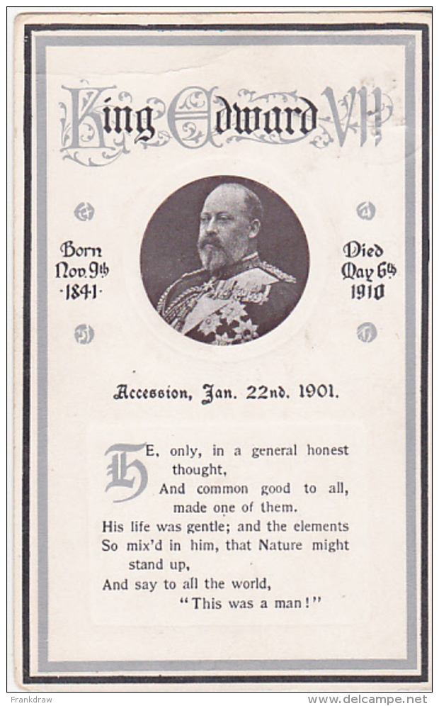 Postcard - Poem Tribute To King Edward VII - Posted 03-07-1910 - VG - Non Classificati