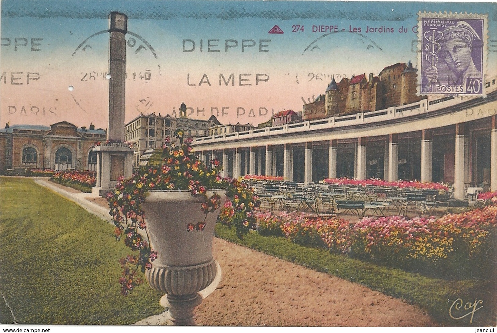 274. DIEPPE . LES JARDINS DU CASINO . CARTE COLORISEE AFFR SUR RECTO - Dieppe