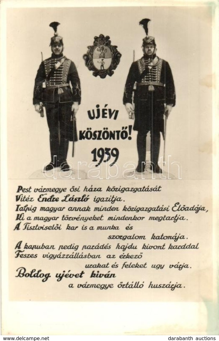 ** T2 1939 Újévi Köszöntő, Díszegyenruhás Katonák, Vitéz Endre László / Hungarian Military, New Years Greeting Postcard - Non Classificati