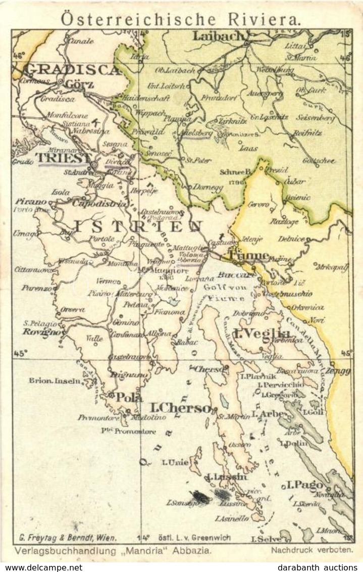 T2 Österreichische Riviera. Istrien, Triest, Fiume, Pola / Map Of The Austrian Riviera. Trieste, Rijeka, Pula, Istria - Non Classificati