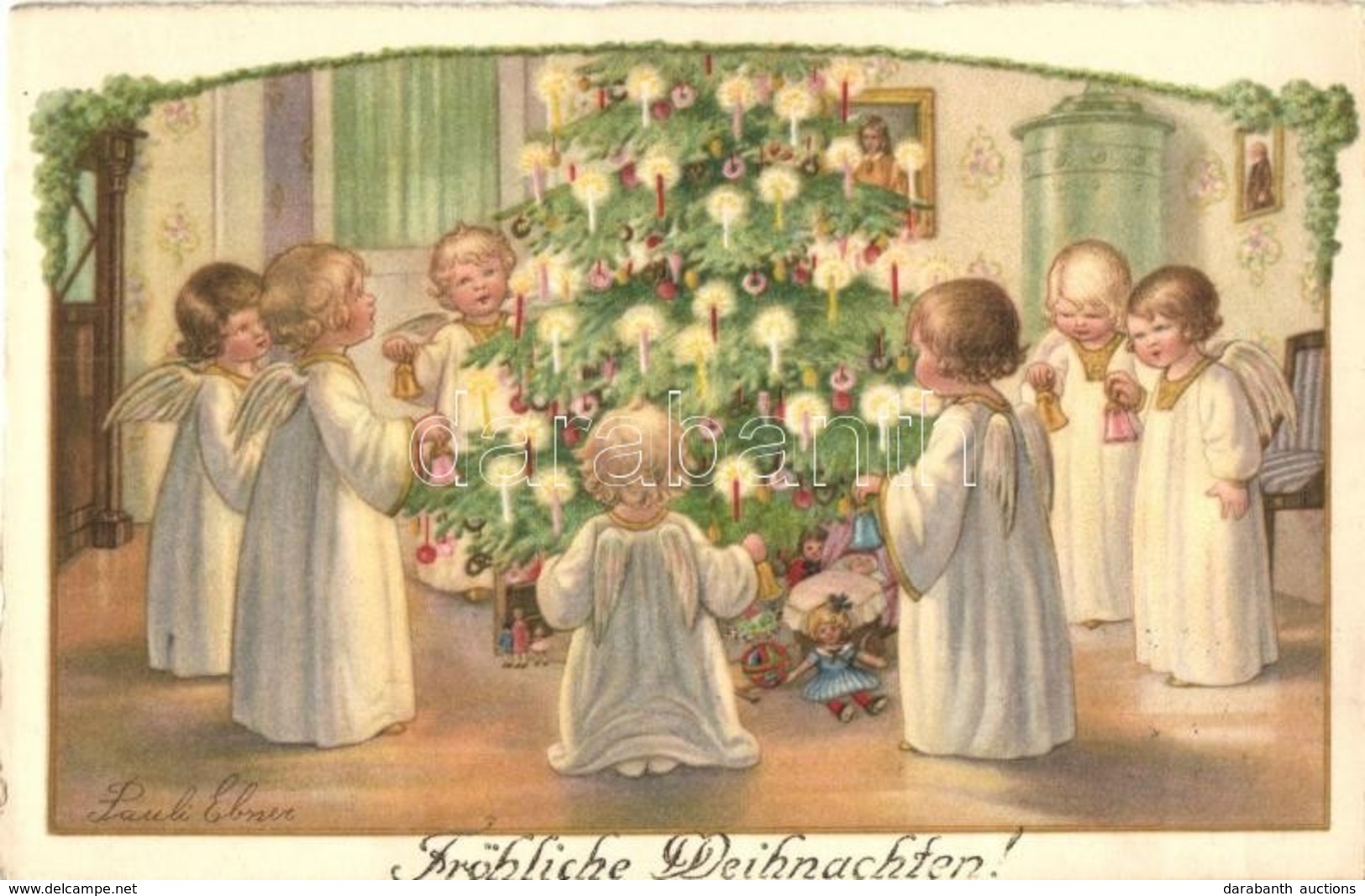 T2 Fröhliche Weihnachten! / Christmas Greeting Card With Christmas Tree And Children Dressed As Angels. AR. No. 2668. S: - Unclassified