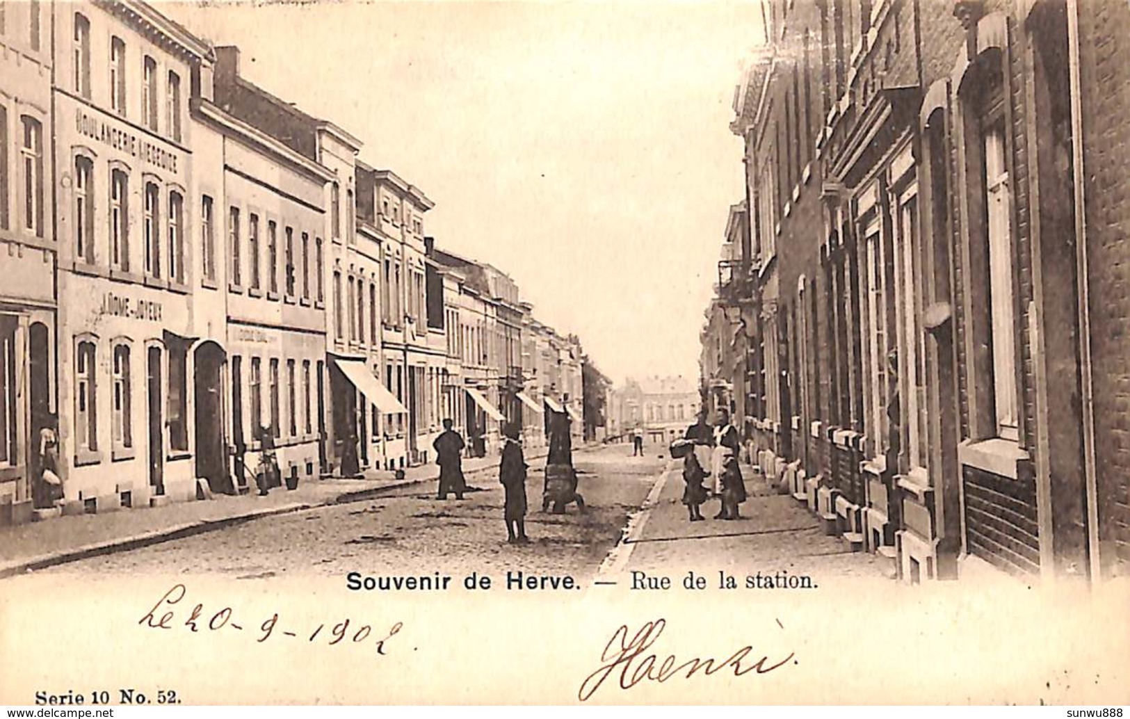 Souvenir De Herve - Rue De La Station (animée, Boulangerie, Edit Vanderauwera & Cie, 1902) - Herve
