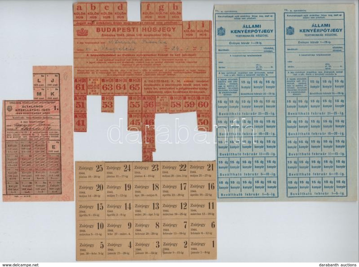 1943-1949. 4 Klf élelmiszerjegy Hiányos ívekben, Benne Kenyér-, Zsír- és Húsjegyek T:II-III - Unclassified