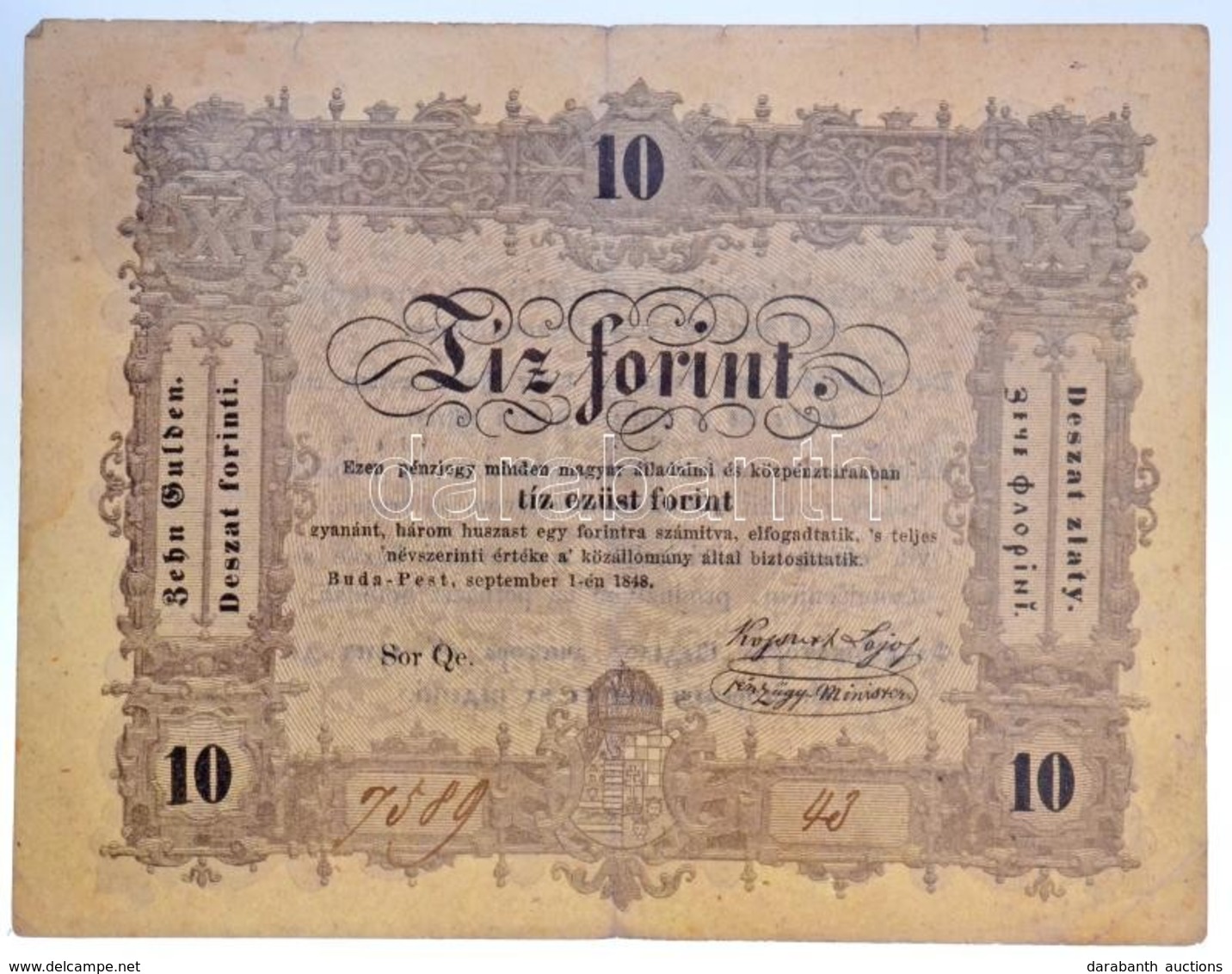 1848. 10Ft 'Kossuth Bankó' T:III 
Adamo G111 - Non Classificati