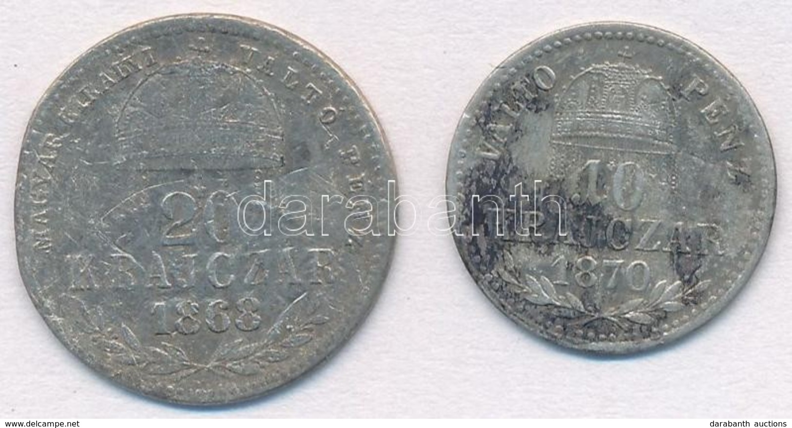 1868KB 20kr Ag 'Magyar Királyi Váltó Pénz' + 1870KB 10kr Ag 'Váltó Pénz' T:2-,3 Patina - Ohne Zuordnung