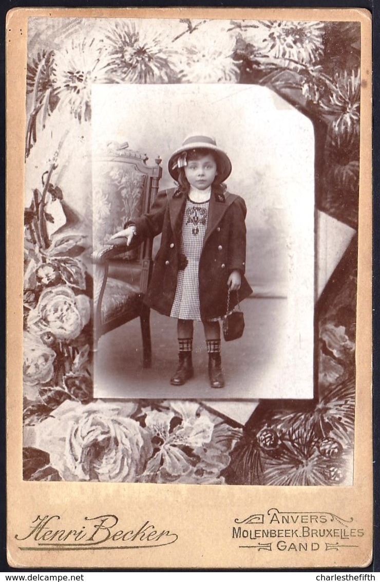 VIEILLE PHOTO CABINET MONTEE SURREALISME  - FILLETTE MODE VICTORIEN - VICTORIAN  - PHOTO BECKER BRUXELLES - 16.5 X 10.5 - Old (before 1900)