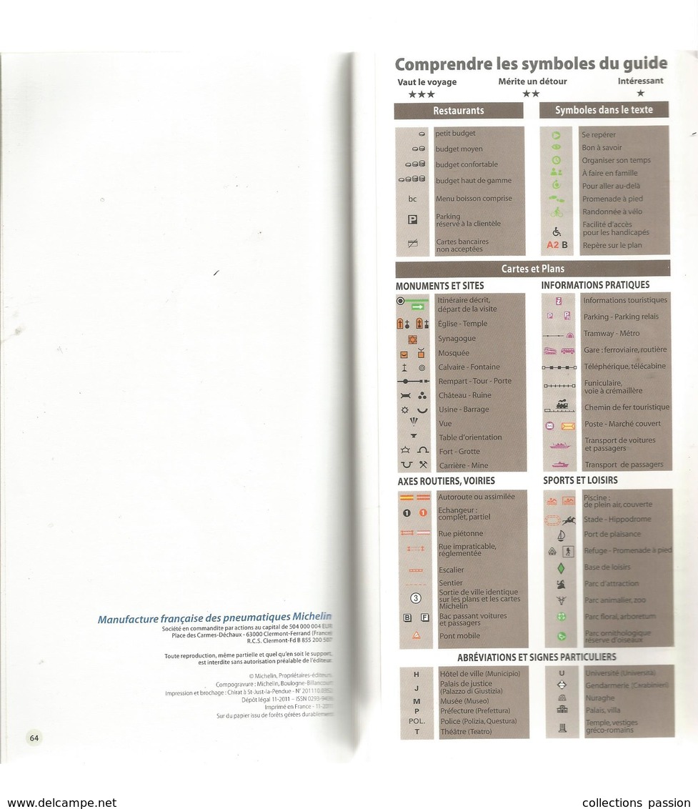 Le Guide Vert ,MICHELIN , Donatello , SARSAIGNE, 64 Pages , 2011 ,4 Scans , Frais Fr 3.55 E - Voyages