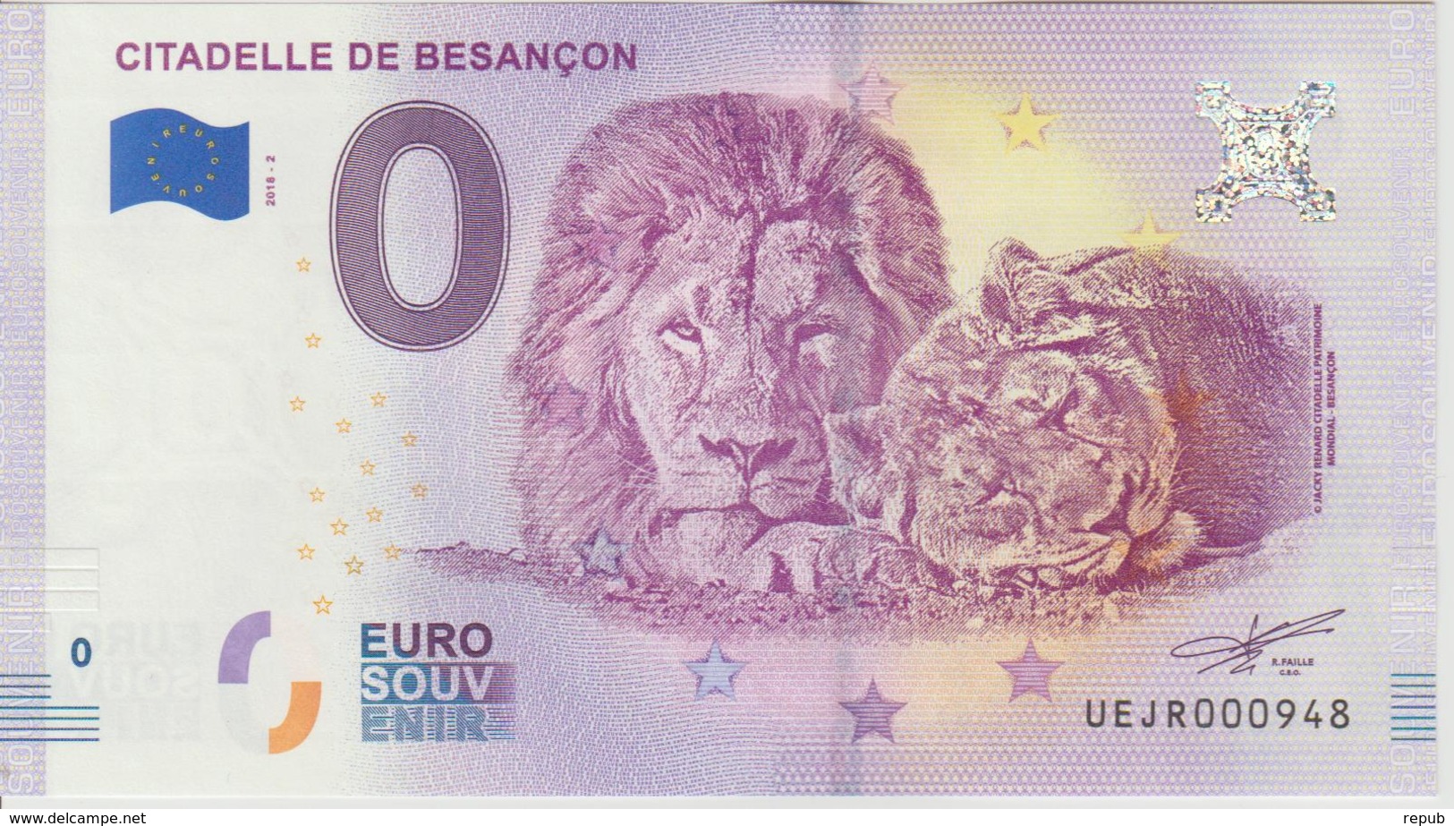 Billet Touristique 0 Euro Souvenir France 25 Citadelle De Besancon 2018-2 N°UEJR000948 - Essais Privés / Non-officiels