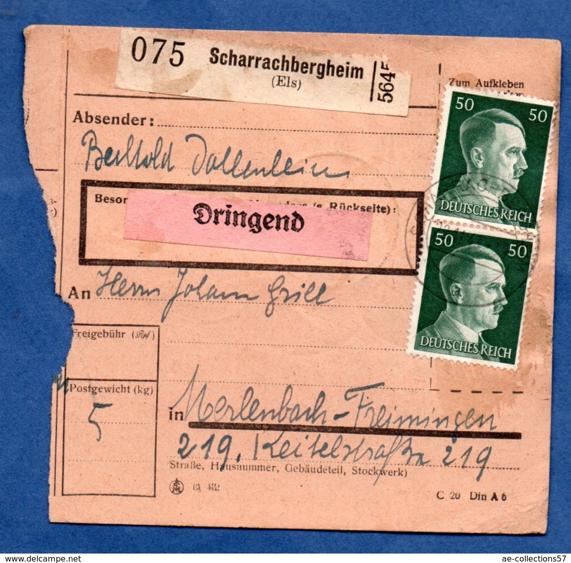 Colis Postal  - Départ Scharrachbergheim  --29/11/1943 - Lettres & Documents