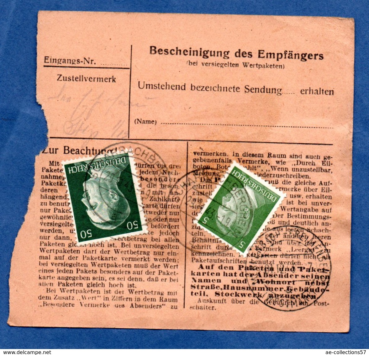 Colis Postal  - Départ Scharrachbergheim  --29/11/1943 - Lettres & Documents