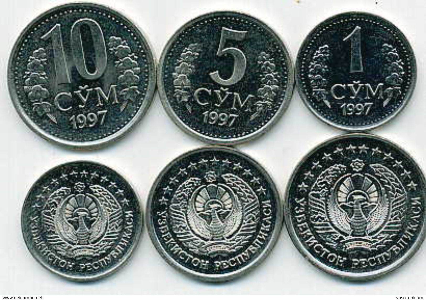 Uzbekistan Set 1  5 10 Som 1997 Unc - Uzbenisktán