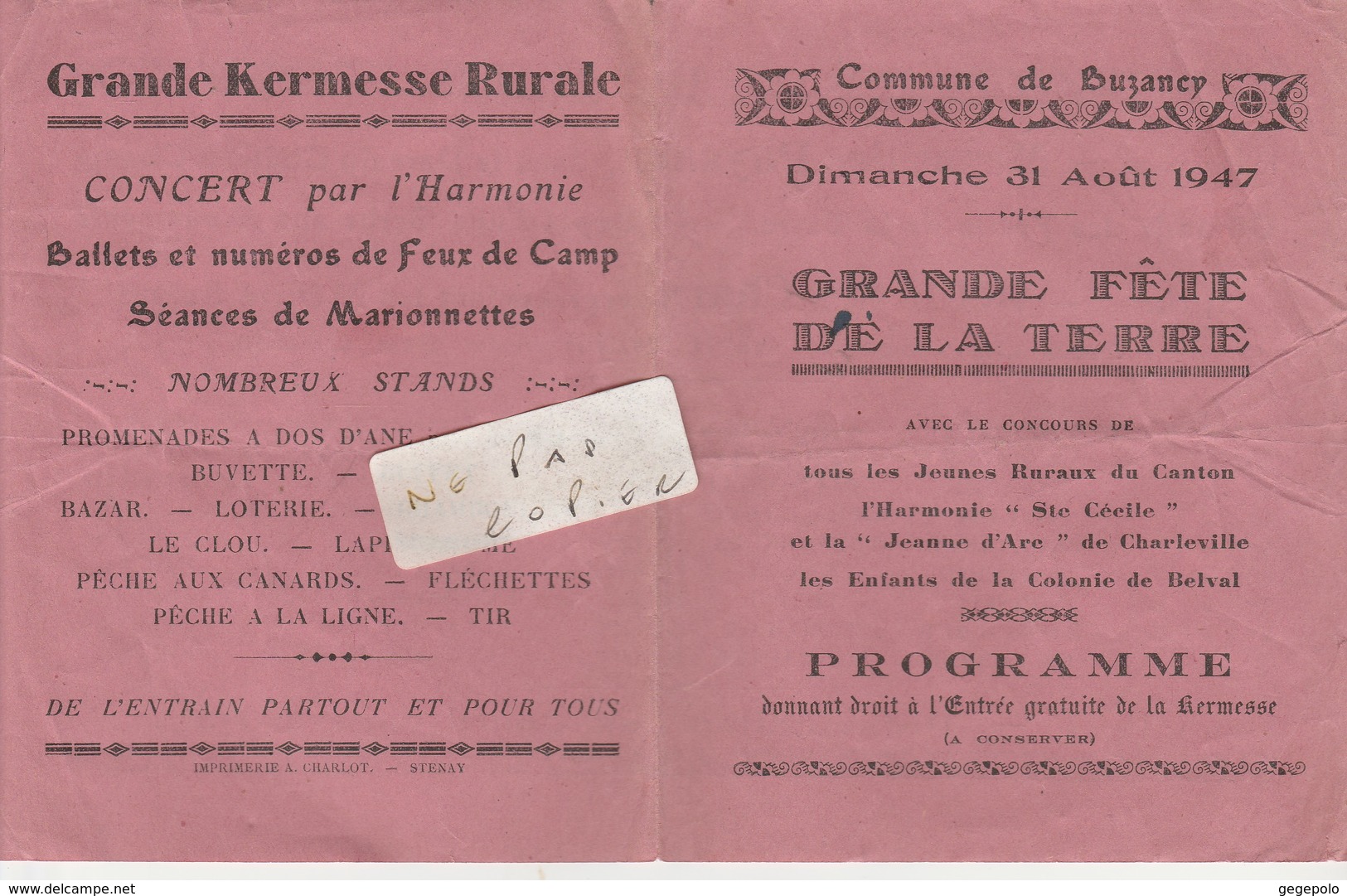 08 - BUZANCY - Grande Fête De La Terre Du 31/08/1947 ( 4 Pages 11 Cm X 13,6 Cm )    Rare   En L'état - Programmes