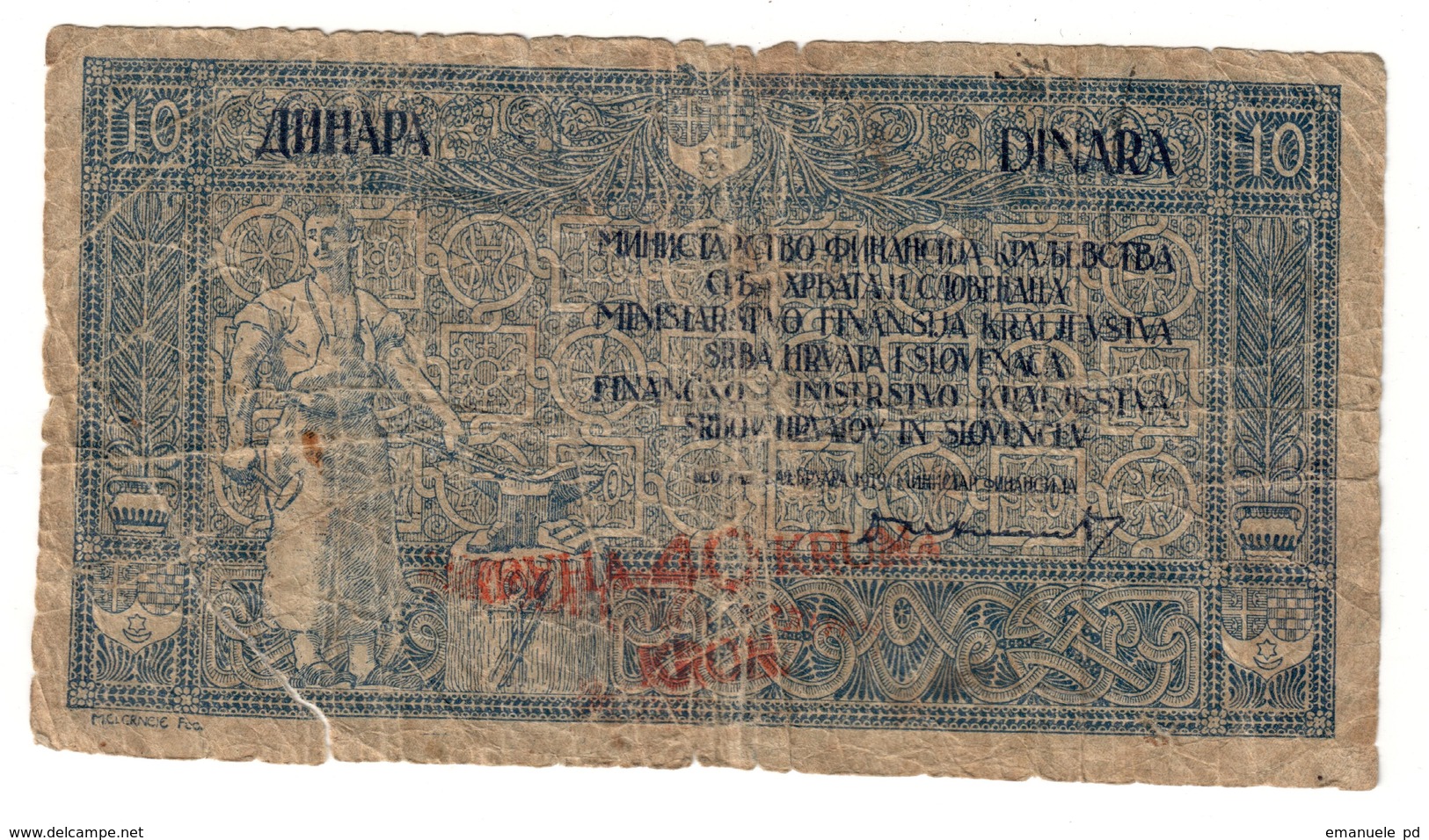 Yugoslavia 10 Dinara / 40 Kronen 1919 .J. - Jugoslavia