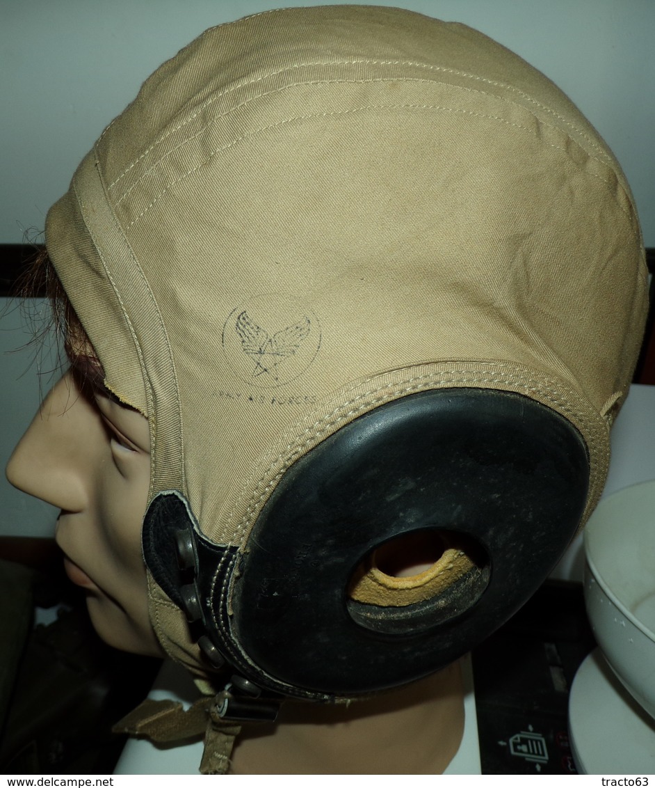 BONNET DE VOL DE L'ARMY AIR FORCE DES ETATS UNIS TYPE A-10A , AVEC SON TAMPON, TAILLE MEDIUM, FABRICATION BATES SHOE CO - Casques & Coiffures