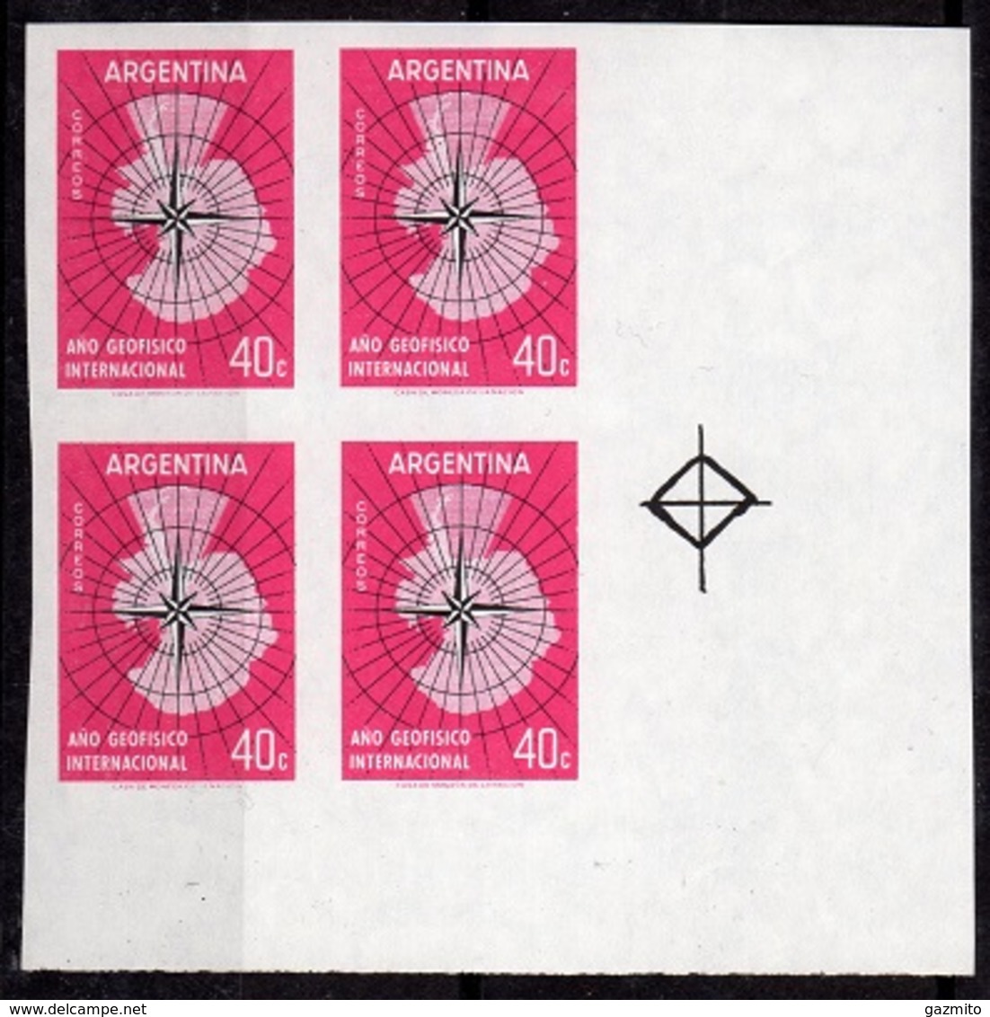 Argentina 1958, Geophysical Year, 4val In Block IMPERFORATED - Año Geofísico Internacional