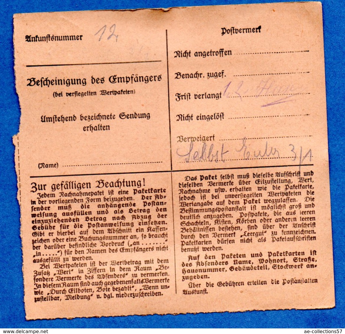 Colis Postal  - Départ Schonach -  26/1/1943 - Lettres & Documents