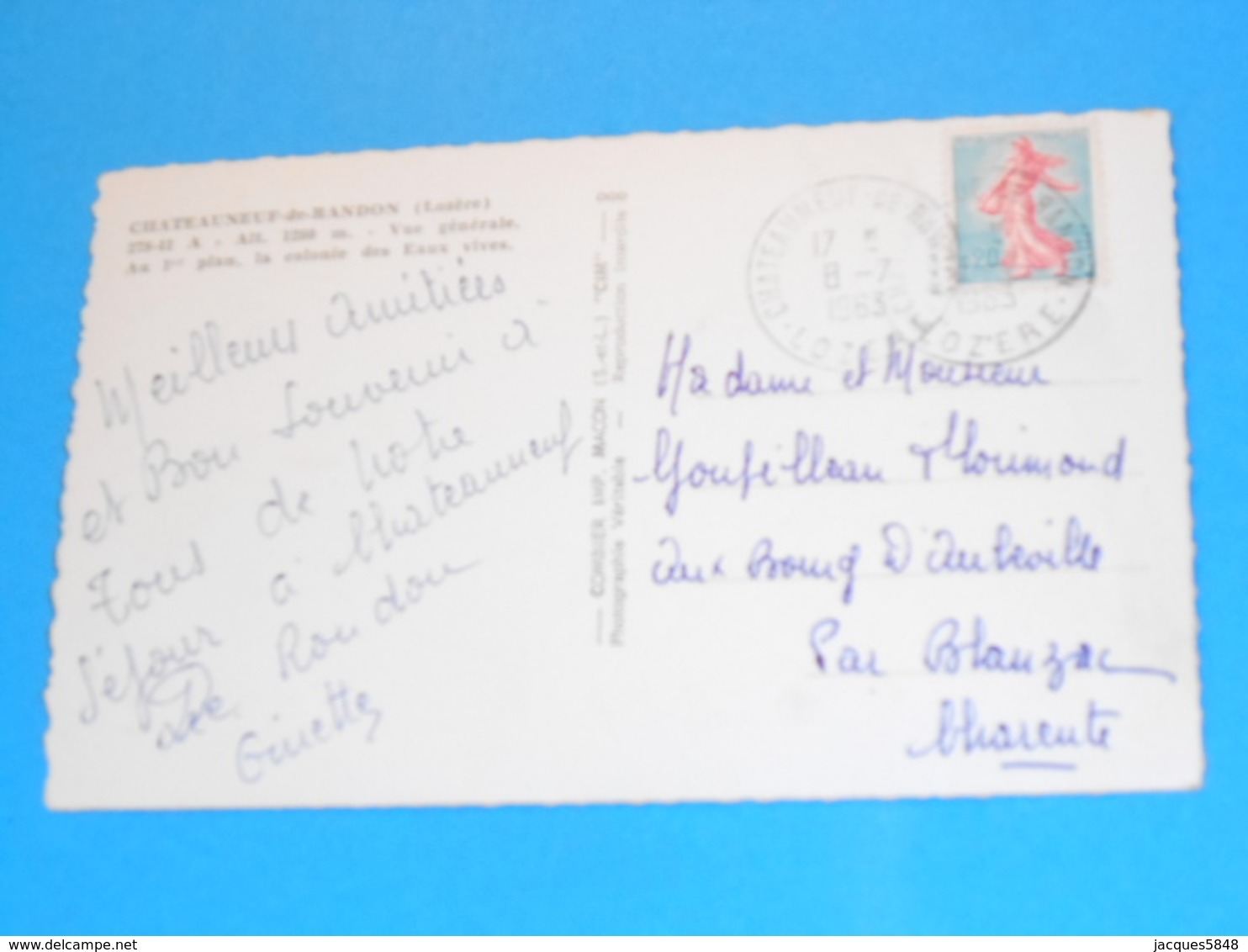 48 ) Chateauneuf-de-randon  Carte Photo  N° 278-41 A : Vue Générale " La Colonie Des Eaux Vives  An 1963 : EDIT  Combier - Chateauneuf De Randon