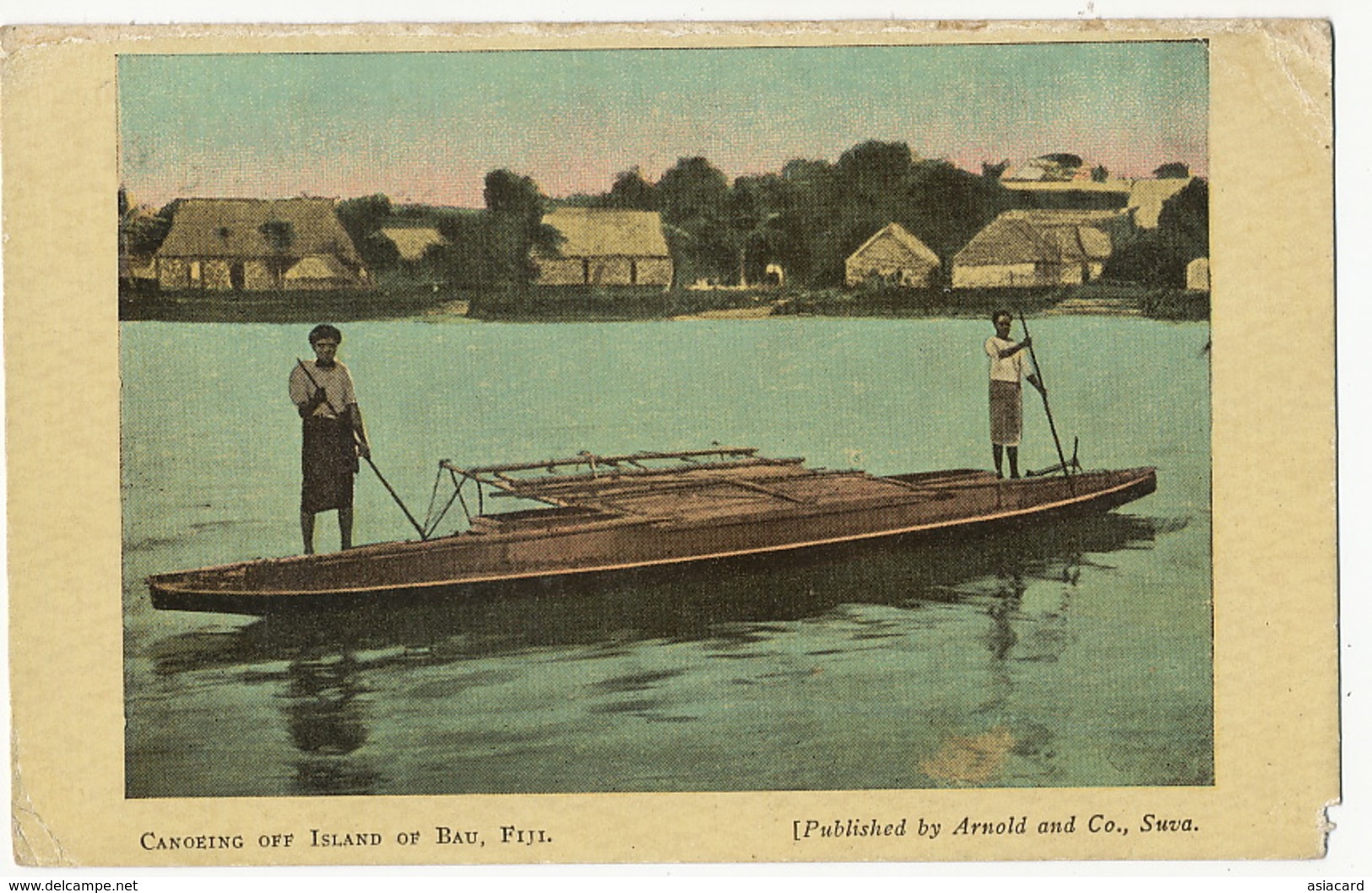 Fiji  Canoeing Off Island Of Bau Edit Arnold   Used Suva 1915 To Gensac Gironde Corners Defects - Fiji