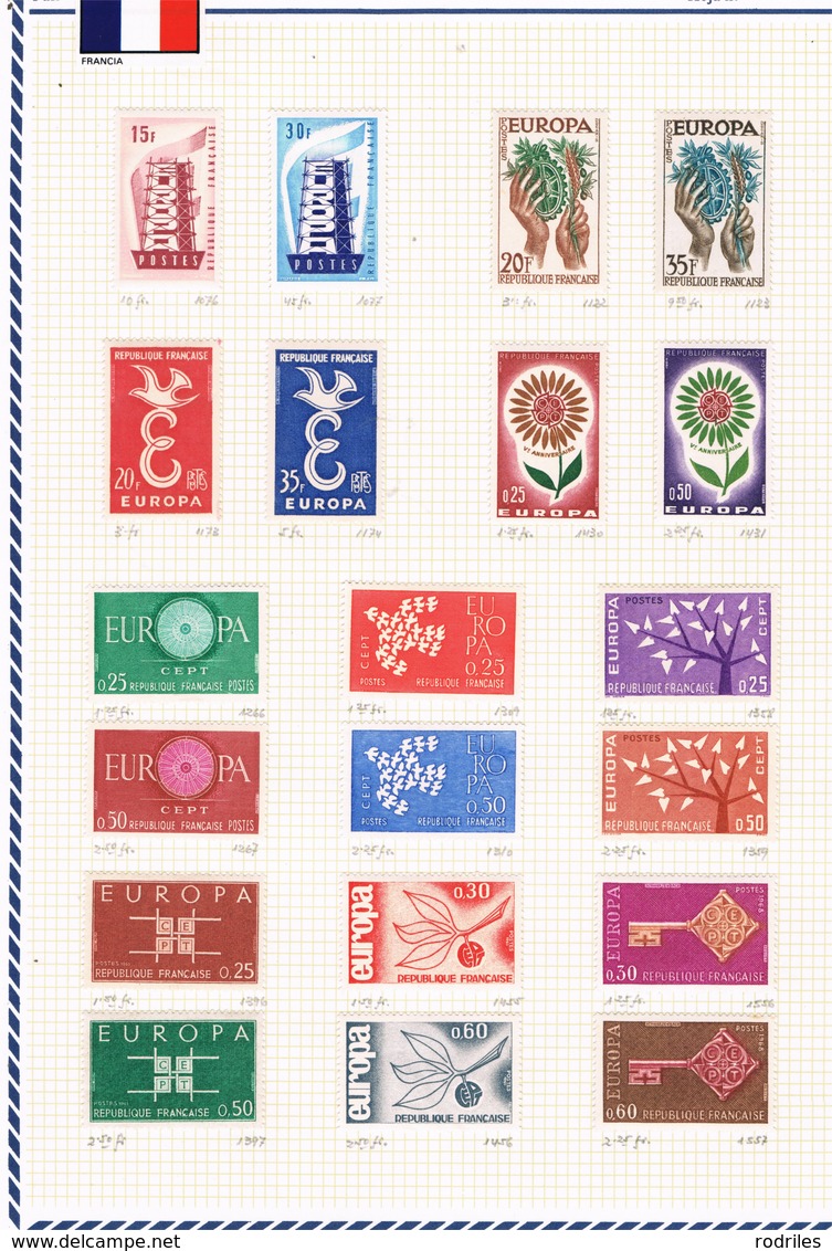Colección de sellos de 9 Países. Sellos nuevos o usados. A destacar Francia e Italia
