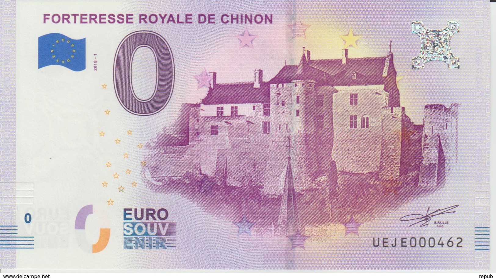 Billet Touristique 0 Euro Souvenir France 37 Forteresse Royale De Chinon  2018-1 N°UEJE000462 - Essais Privés / Non-officiels