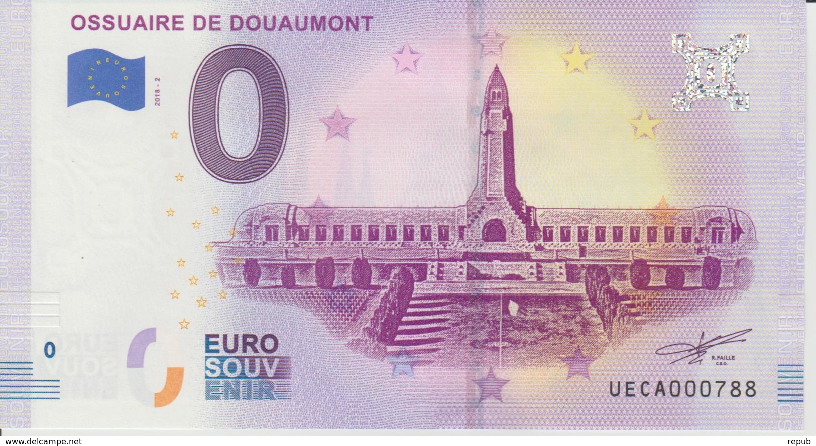 Billet Touristique 0 Euro Souvenir France 55 Ossuaire De Douaumont 2018-2 N°UECA000788 - Essais Privés / Non-officiels