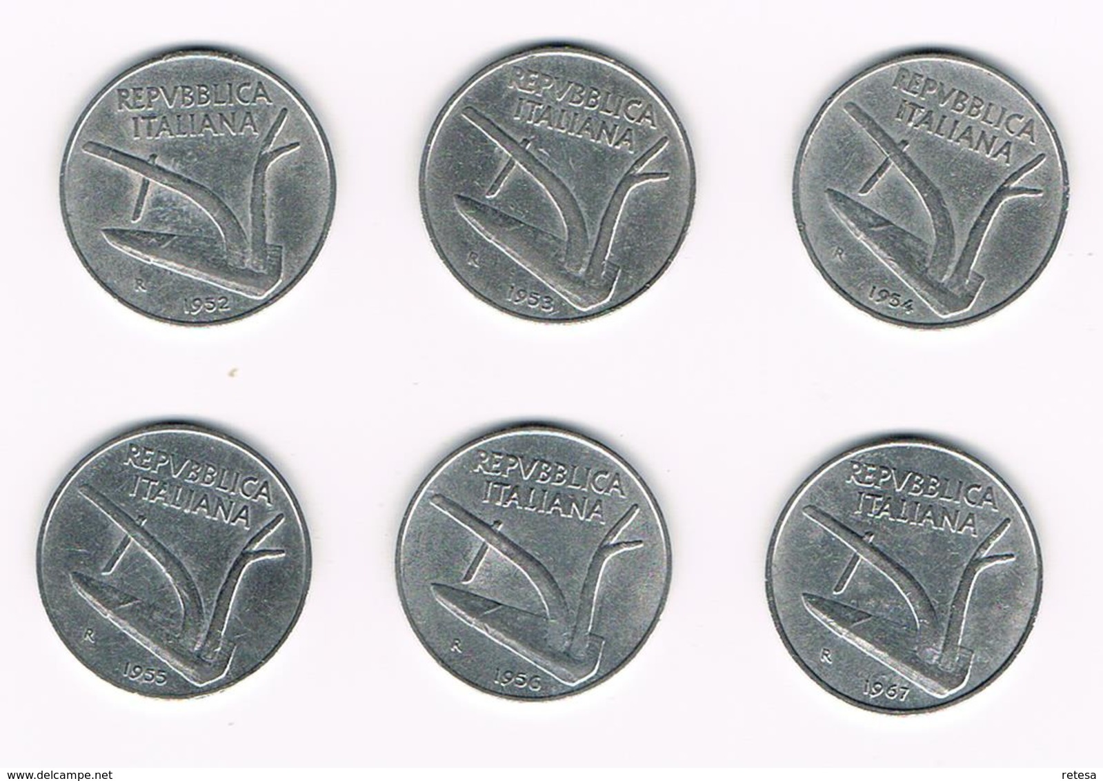 =&   ITALIE  6 X 10 LIRE  1952/53/54/55/56/67 - 10 Lire
