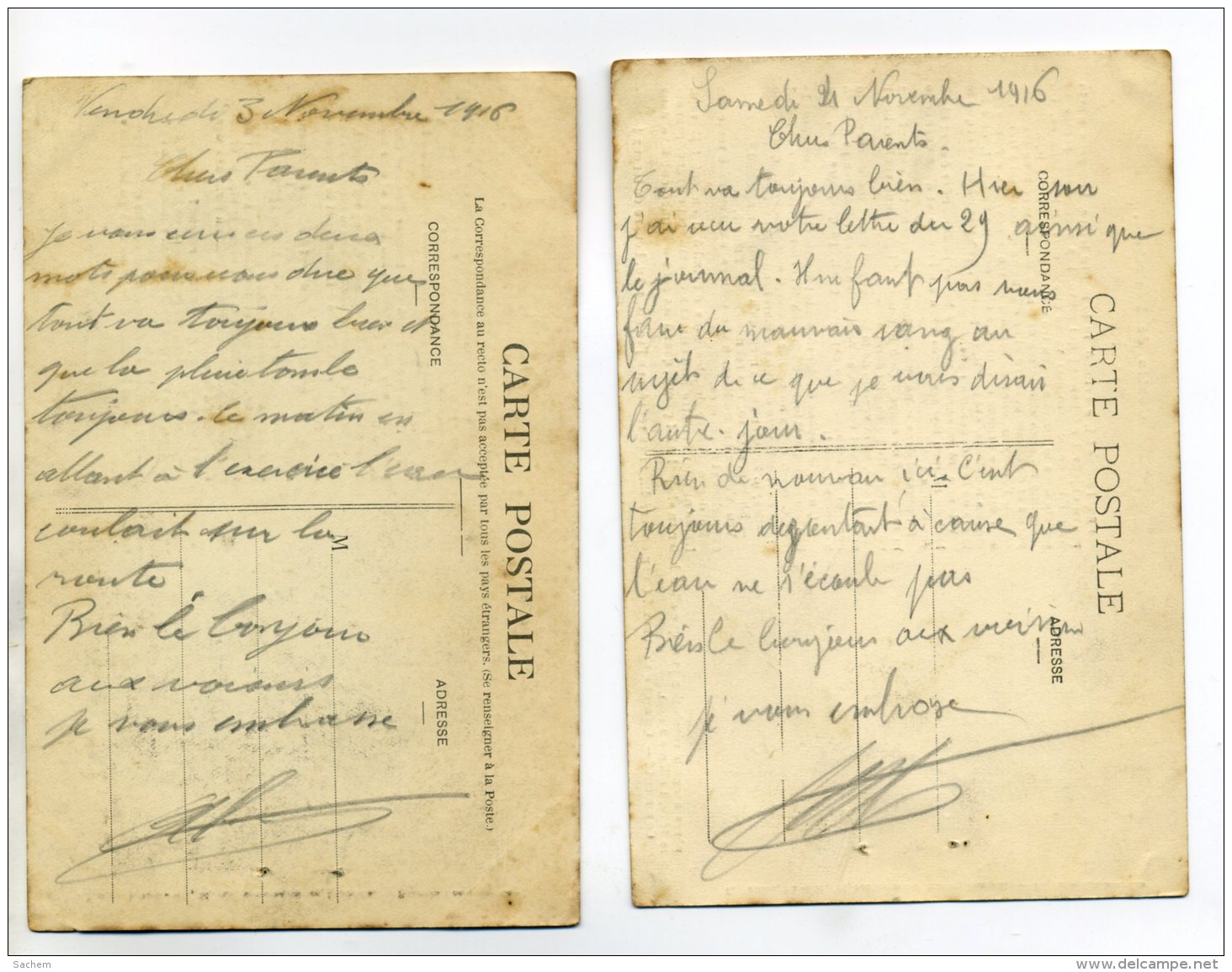 54 CONTES De FRAIMBOIS 2 Cartes  Le Bon Temps Et L'Encensoir  écrites 1916 " Chers Parents "   /D02-2015 - Autres & Non Classés