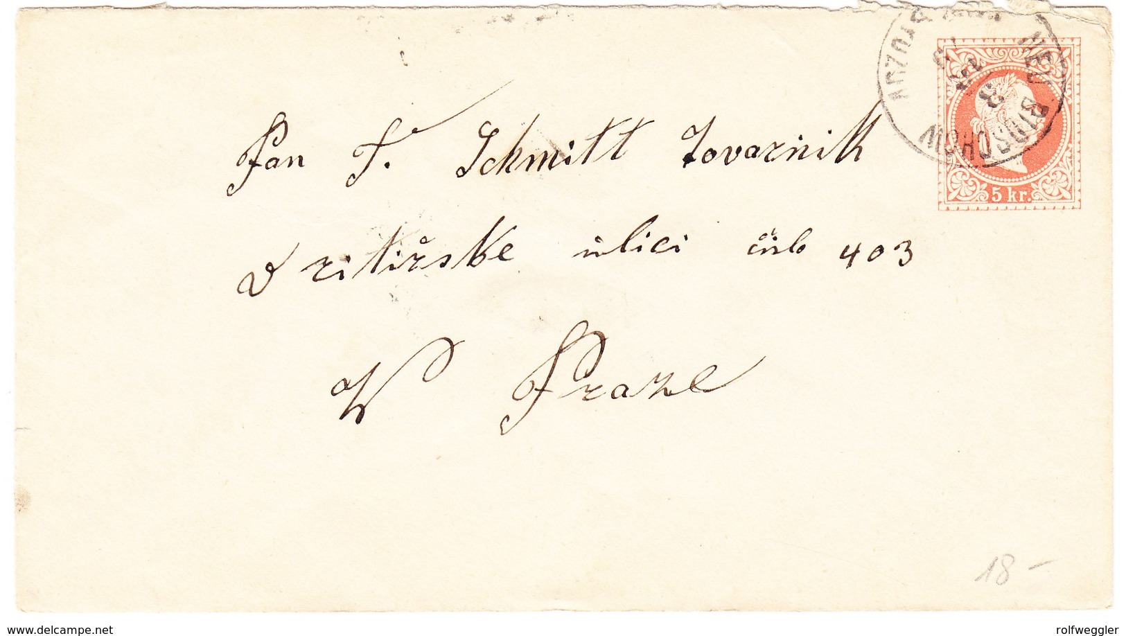 1879 Österreichischer Ganzsachenbrief 5kr Aus Neu Bidschow Nach Prag - Buste