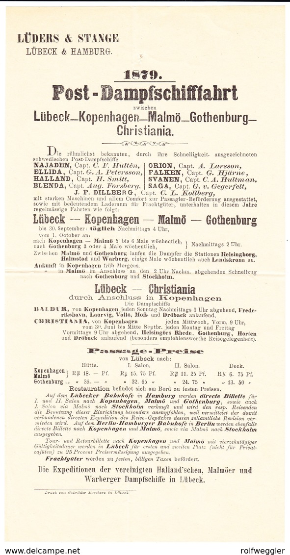 1879 Postdampfschifffahrt Zwischen Lübeck-Kopenhagen-Malmö-Gothenburg-Christiania - Europa