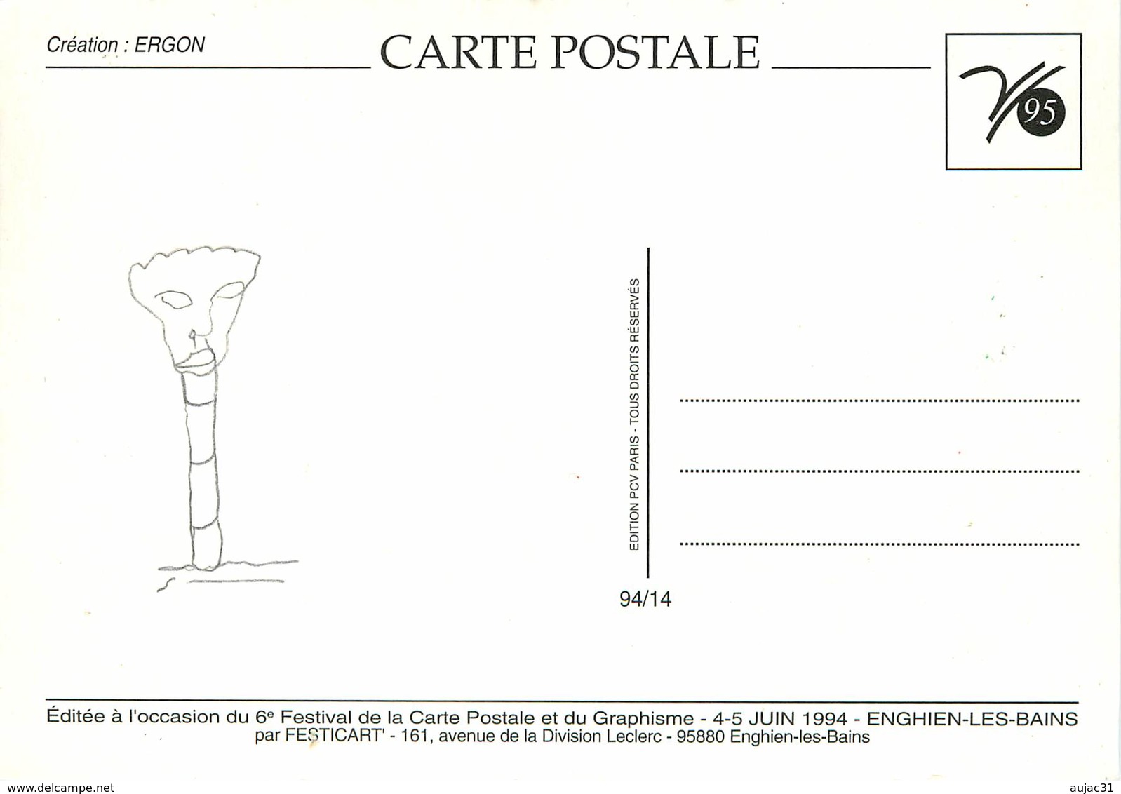 Illustrateurs - Illustrateur Ergon - Enghien Les Bains - Dessin Au Dos - Autographe - Signature - Ergon