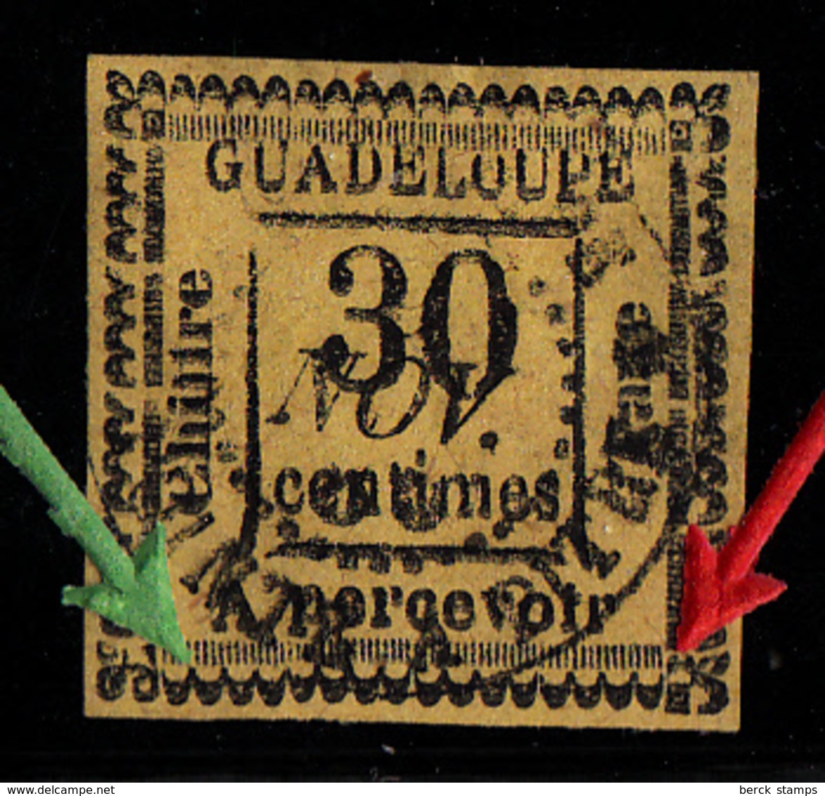 GUADELOUPE - TAXE N° 10 - 30 C  JAUNE  - TYPE 9 - COTE MAURY 450€ - Timbres-taxe