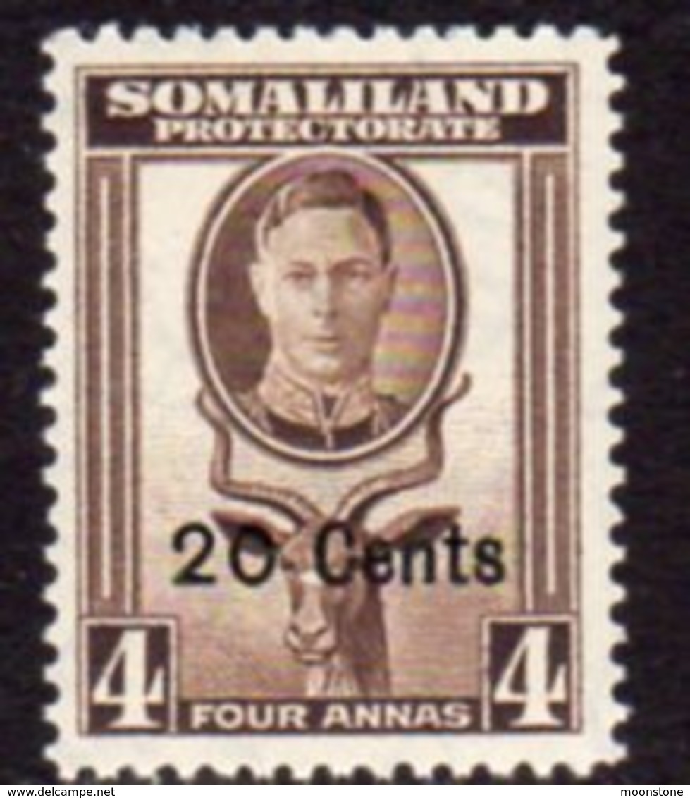 British Somaliland 1951 Definitive Surcharges 20c On 4 Annas Value, MNH, SG 128 (BA) - Somaliland (Protectorate ...-1959)