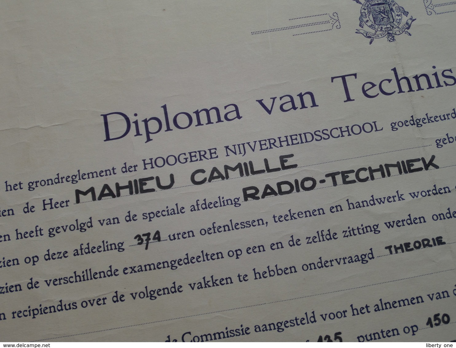 Diploma Van TECHNISCH CONDUCTEUR Vrijë Vak- En Nijverheidsschool Londenstraat Antwerpen 1942 > MAHIEU ( Zie Foto's ) ! - Diplômes & Bulletins Scolaires