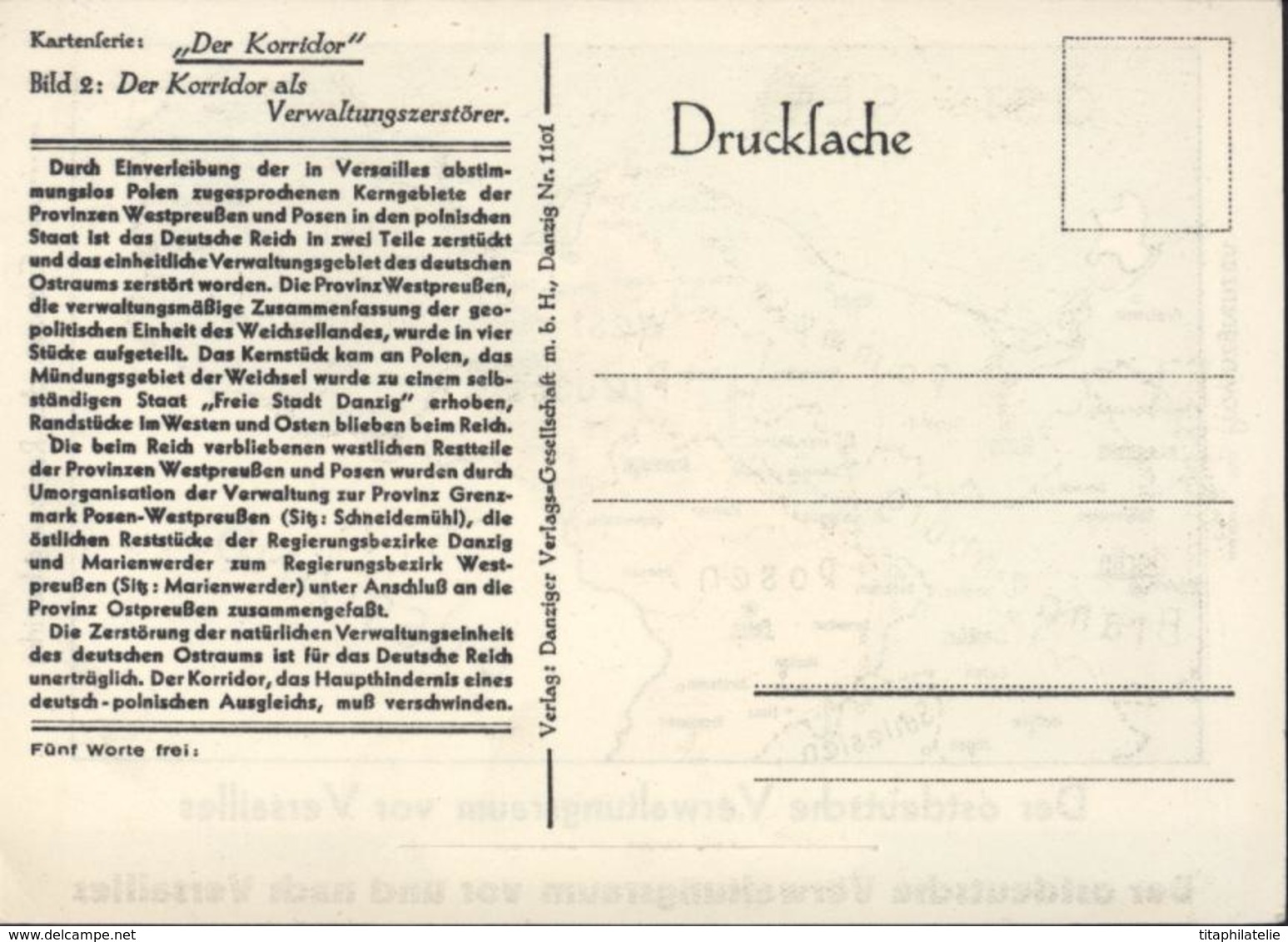 CP Propagande Der Korridor Als Verwaltungszerstörer Der Ostdeutsche Verwaltungsraum Vor Nach Versailles Couloir Danzig - Lettres & Documents