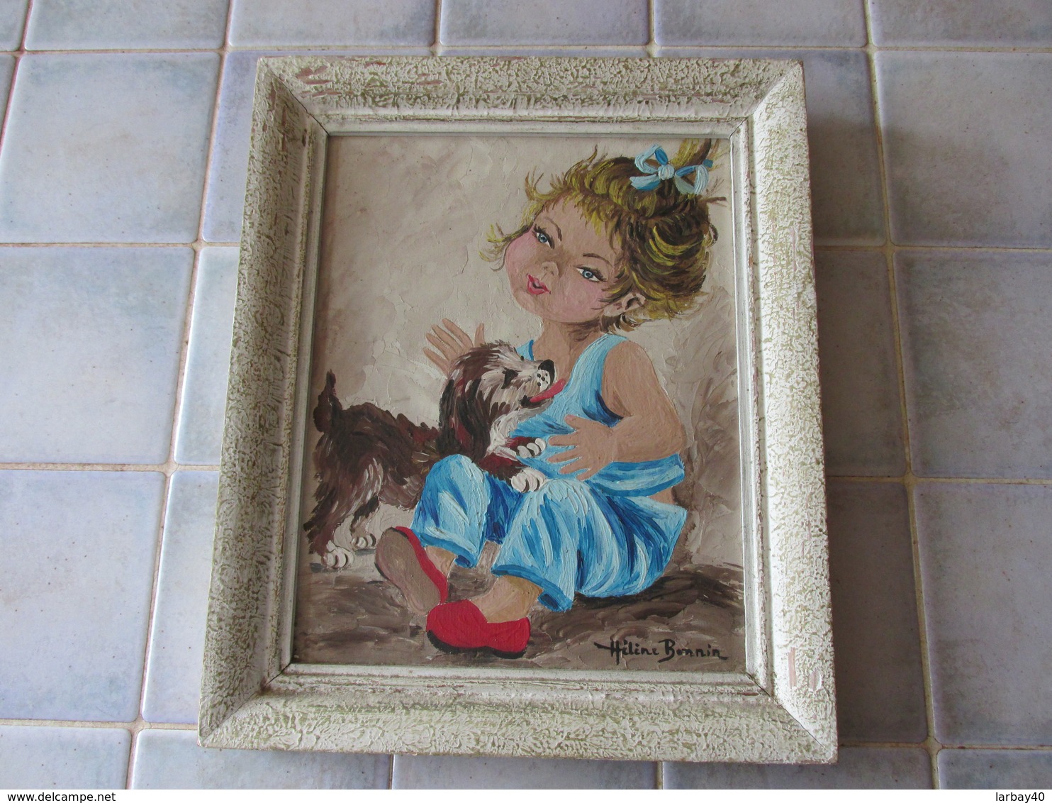 1 Peinture Helene Bonnin Enfant Et Chien 24 X 19 Cm - Panneau - Huiles