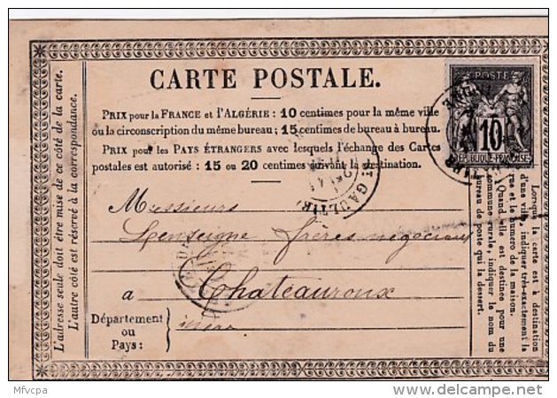 L4C498 Carte Précurseur St Gaultier Indre Pour Chateauroux N° 89  Voyage Juin 1878 - Cartes Précurseurs