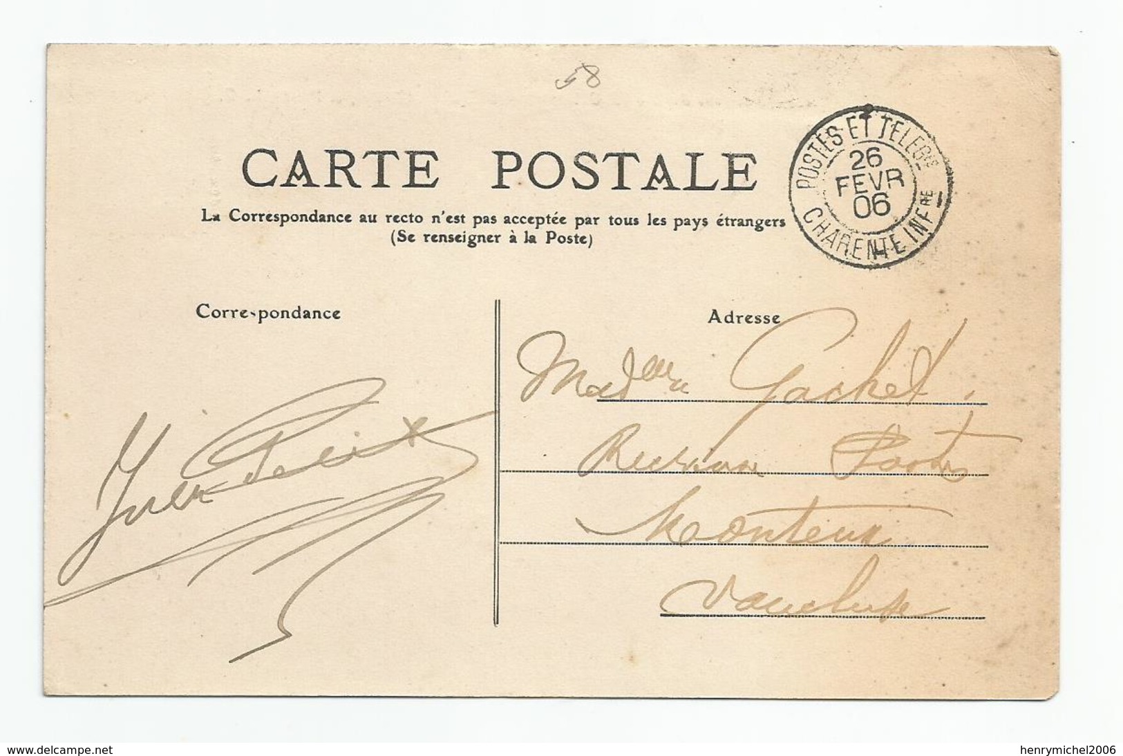 17 Env De La Rochelle Mouillepied Le Pont Cachet Postes Et Telegraphes 1906 Charente Inférieure - La Rochelle